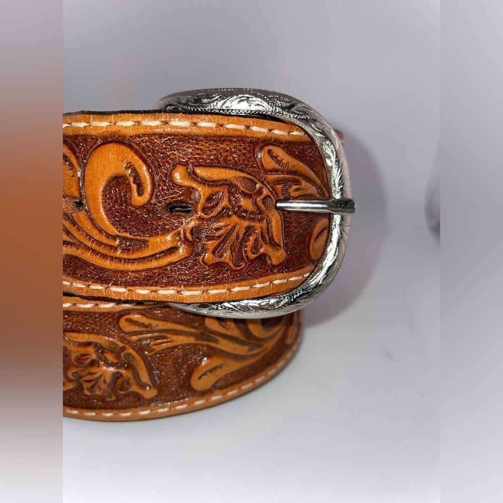 NWOT Double J Saddlery Cognac Leather Tooled Belt 44 MSRP $335​​​​​​​​​​​​​ - Picture 3 of 10